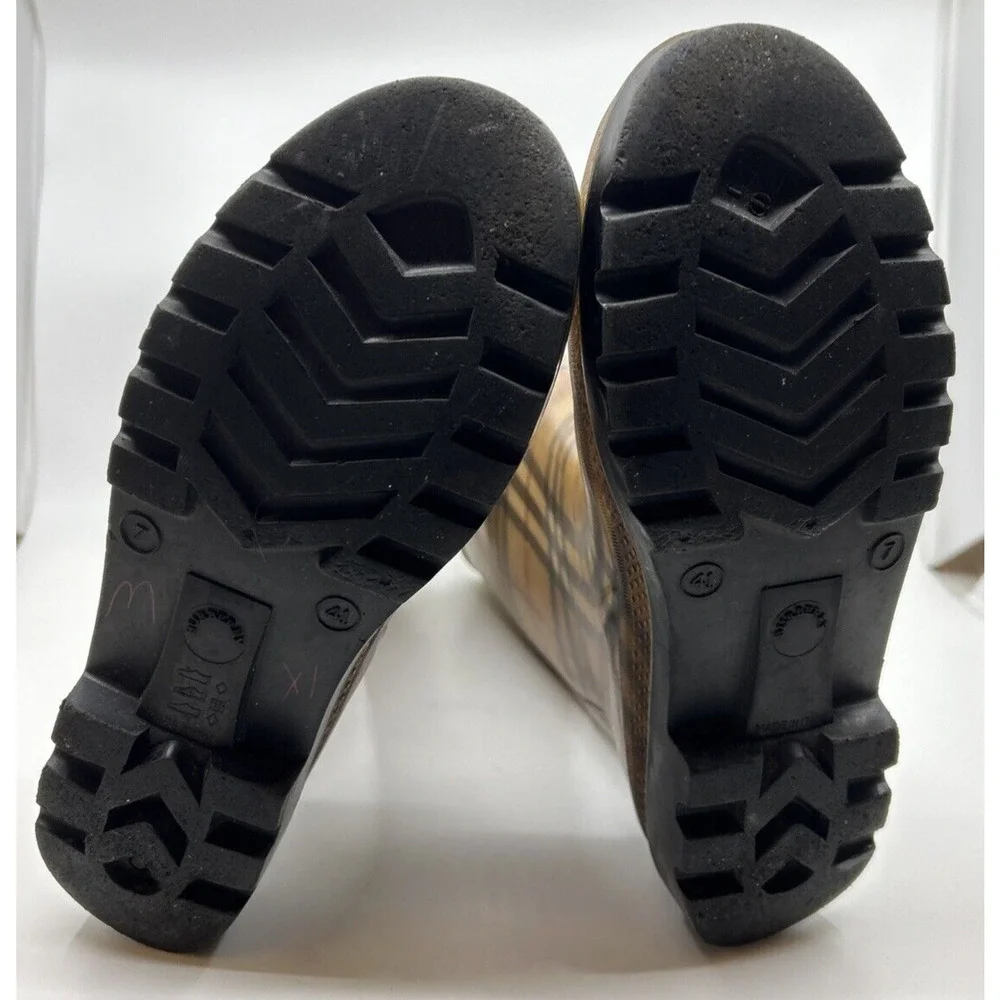 Burberry Rubber Rain Boots Women's Knee High Sz 7 Brown Novacheck Print Italy - Picture 6 of 9